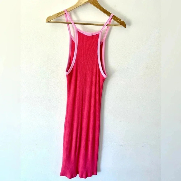 Sundry Colorblock Ribbed Mini Dress in Hibiscus & Neon Pink Trim Size Small - Picture 13 of 13